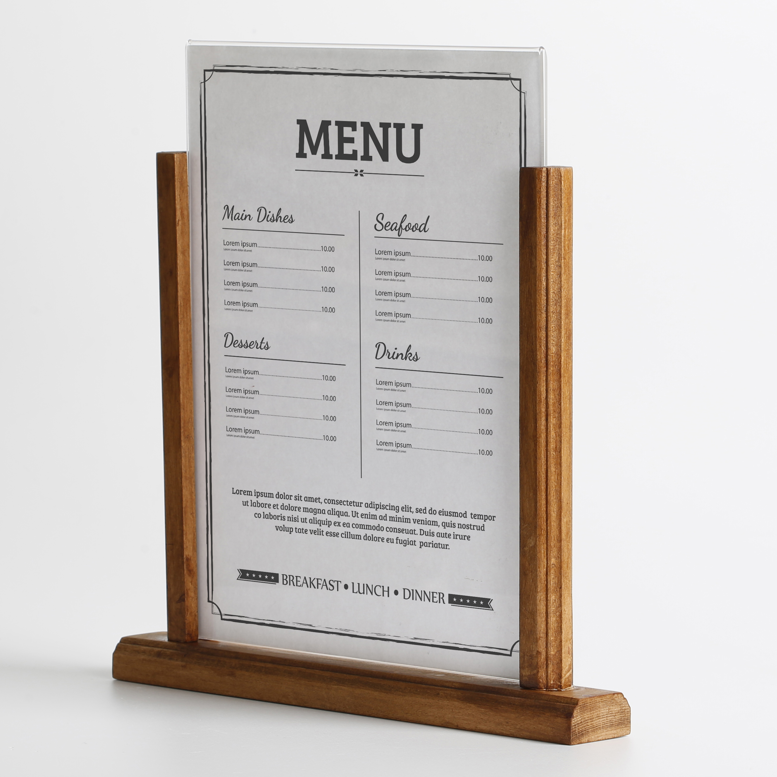 M&T Displays Classic Desktop Menu Holder with Acrylic U Type Pocket,  Portrait Table Top Sign Holder, Ad Frame for Restaurant, Store, Wedding,  Party, Event (2 Pack) (Dark Wood, 5.5x8.5) 